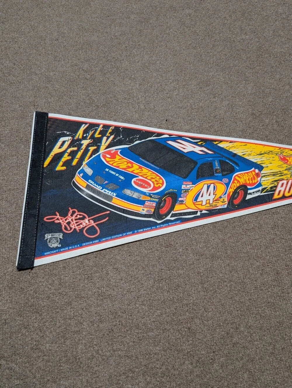 Vintage Kyle Petty Hot Wheels NASCAR Pennant